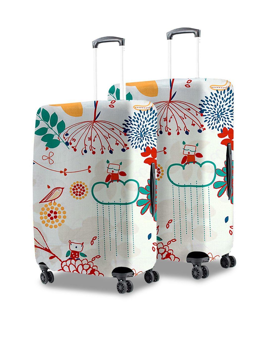 cortina set of 2 white printed medium & large trolley bag covers