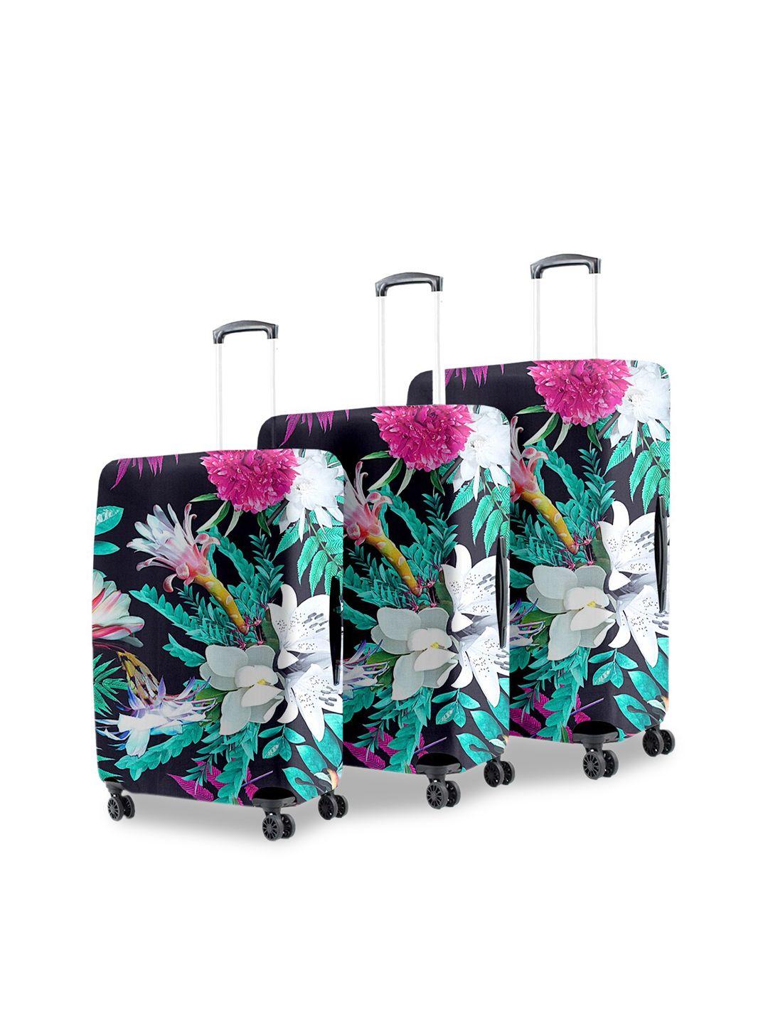 cortina set of 3 black & green printed trolley bag cover