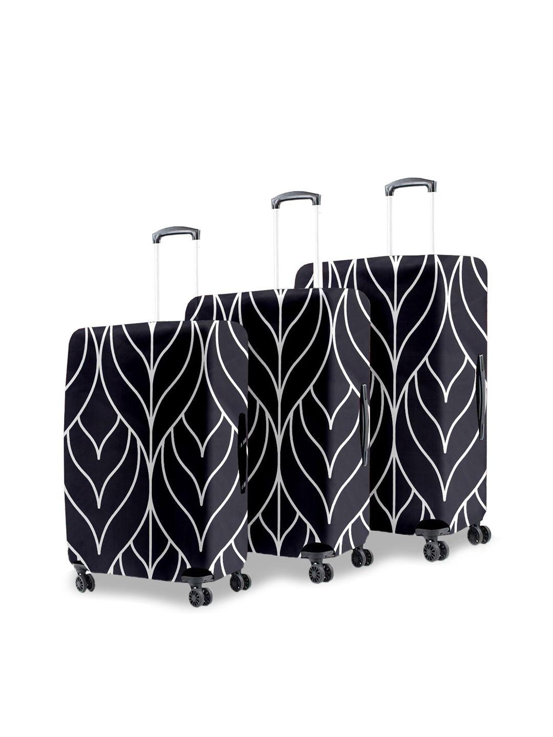 cortina set of 3 black printed trolley bag covers