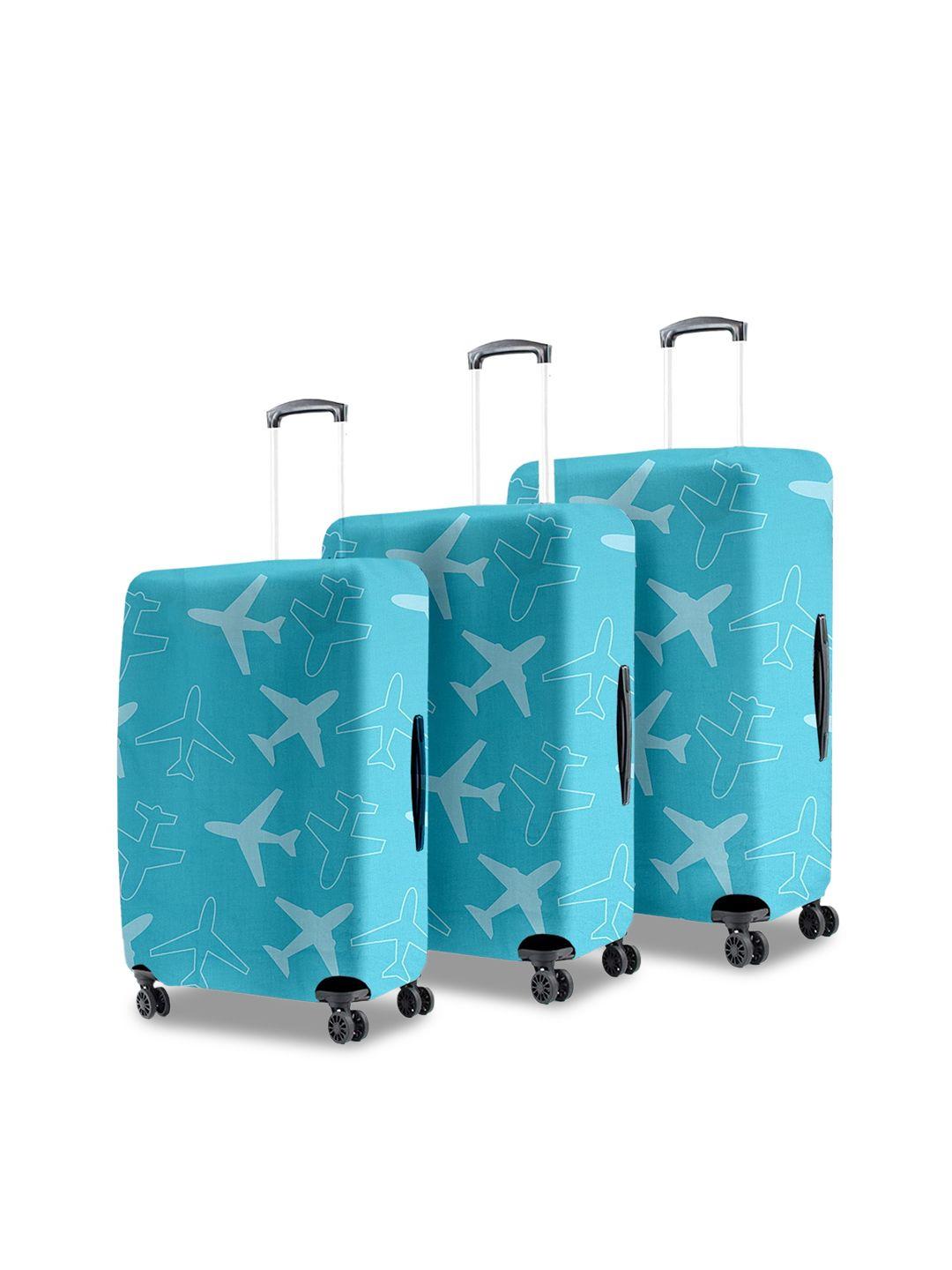 cortina set of 3 blue printed trolley bag cover