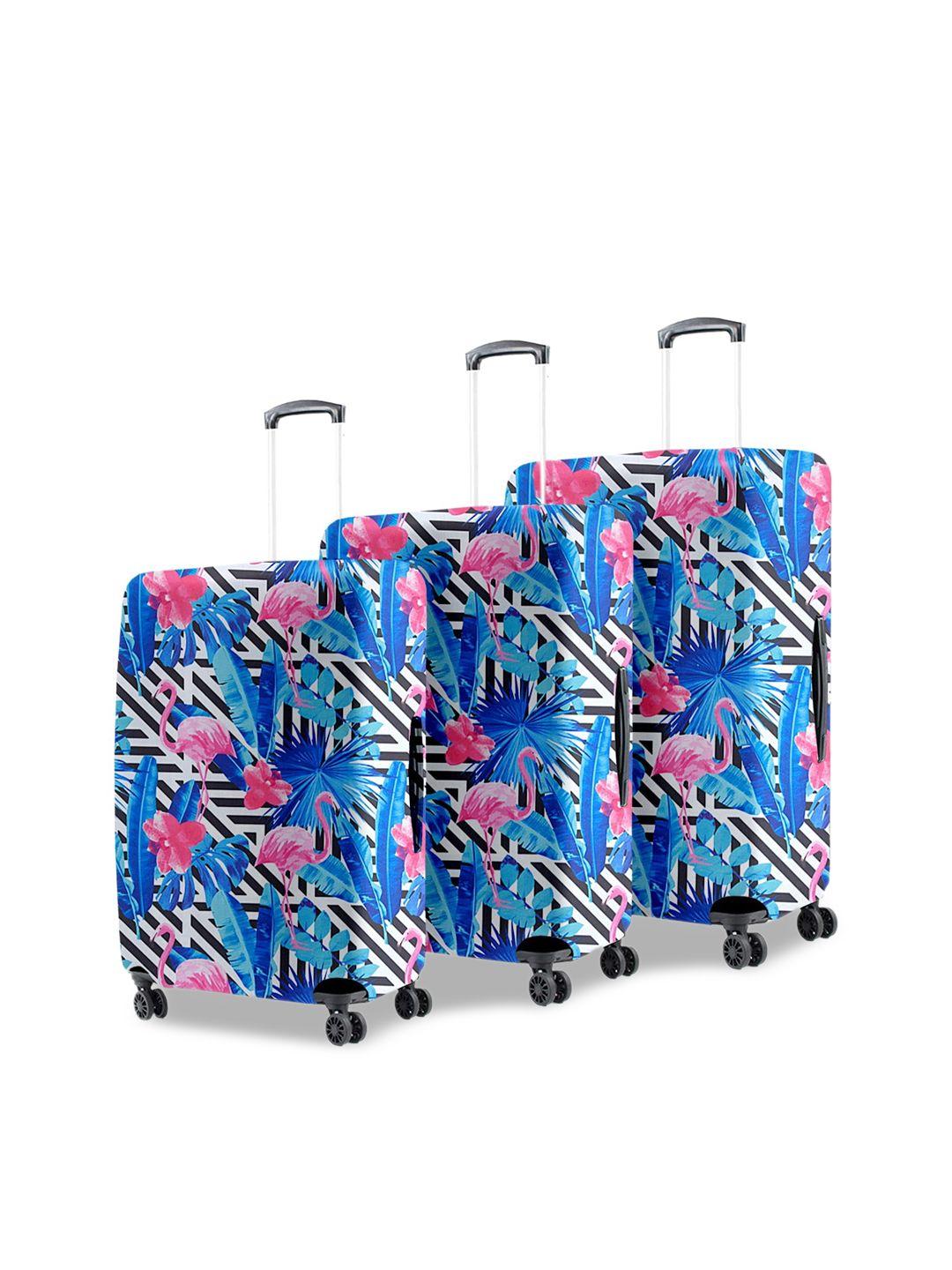 cortina set of 3 blue printed trolley bag covers