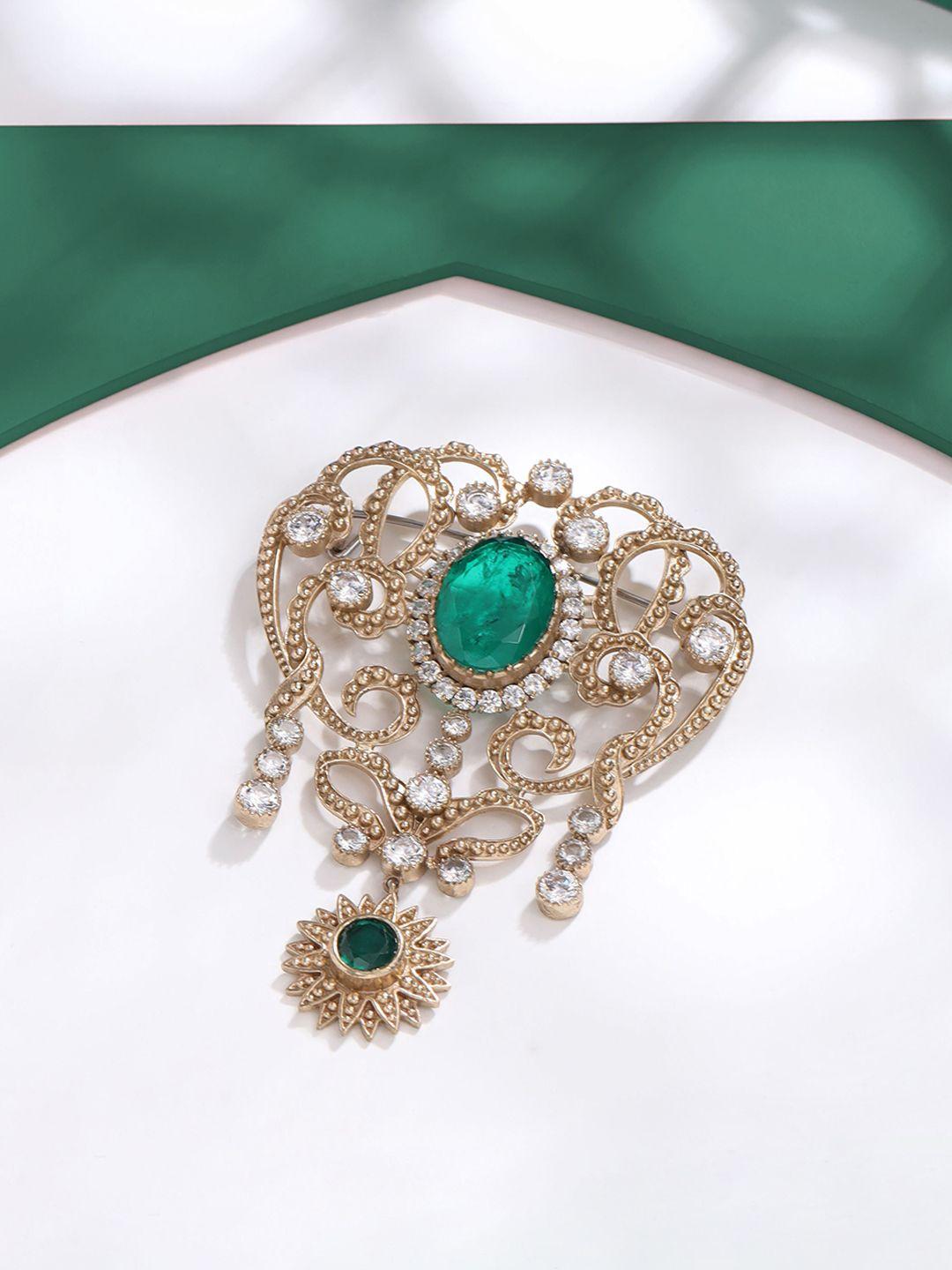 cosa nostraa men brass stones-studded floral-charm brooch