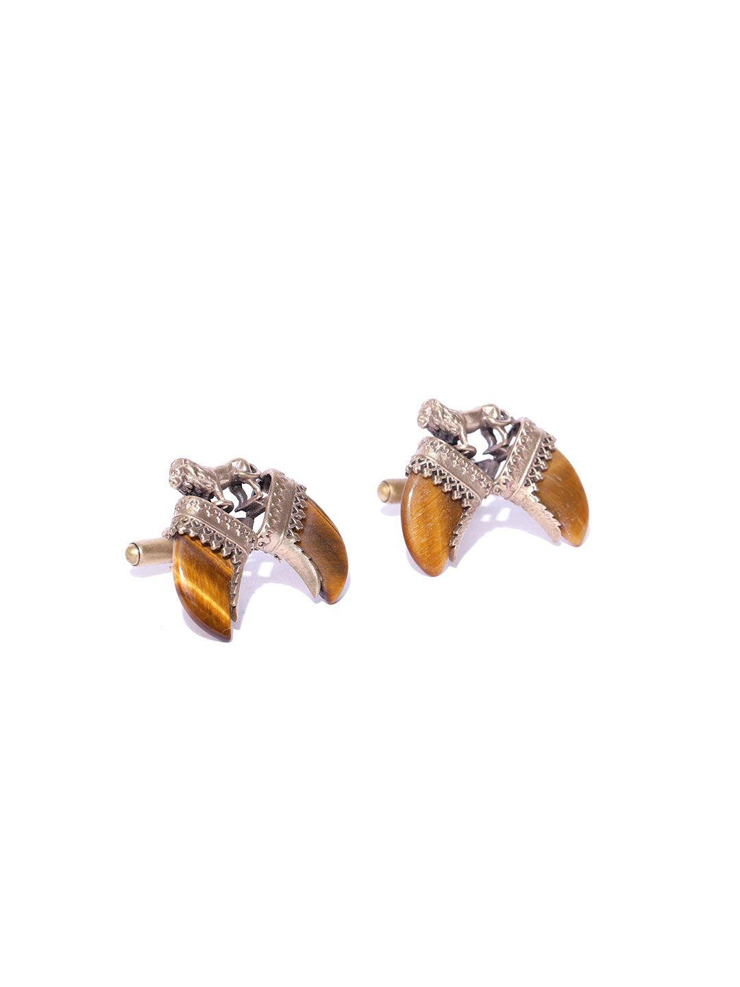 cosa nostraa antique gold-toned & tan brown the lion claw textured cufflinks