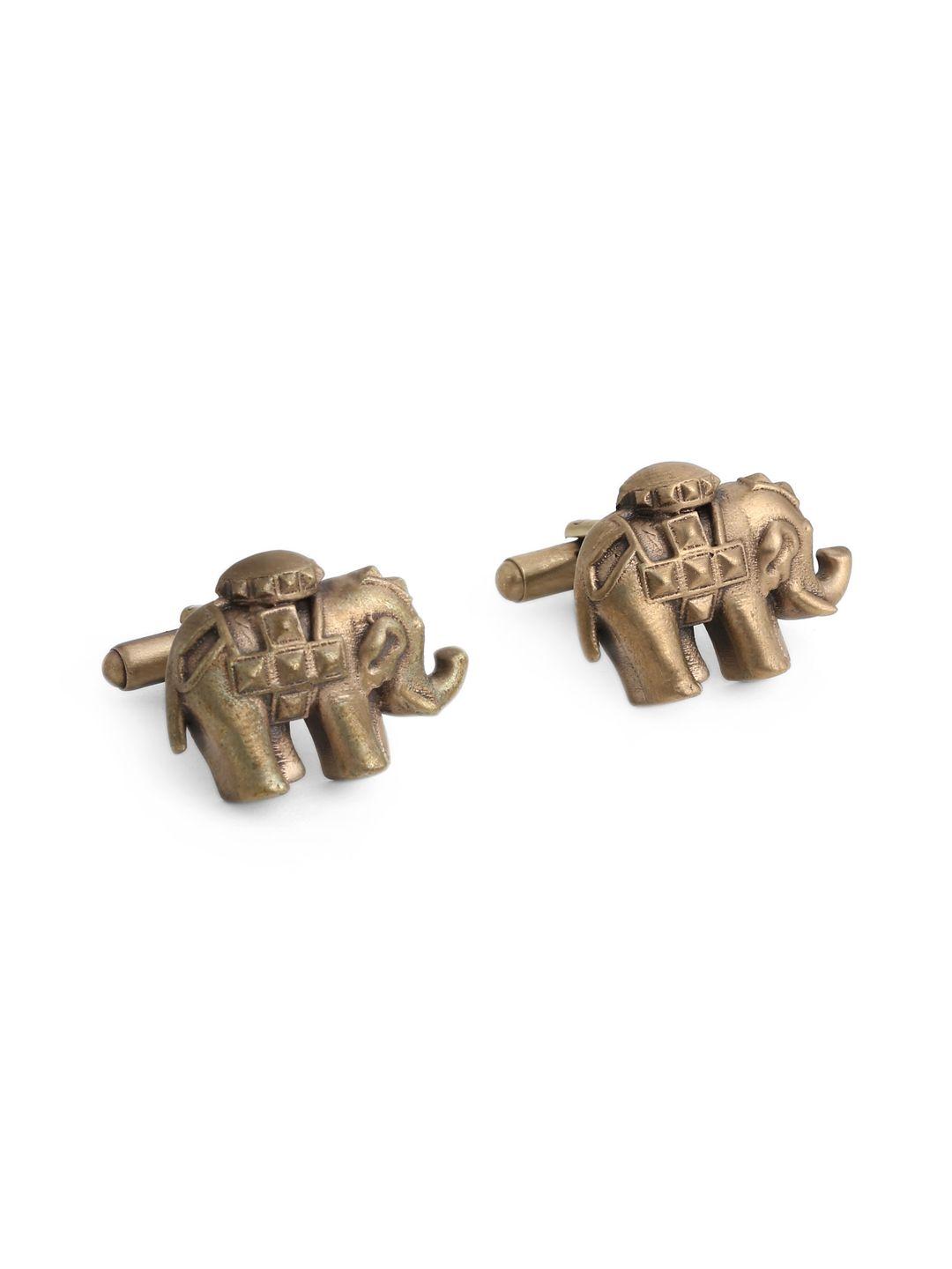 cosa nostraa antique gold-toned elephant-shaped cufflinks