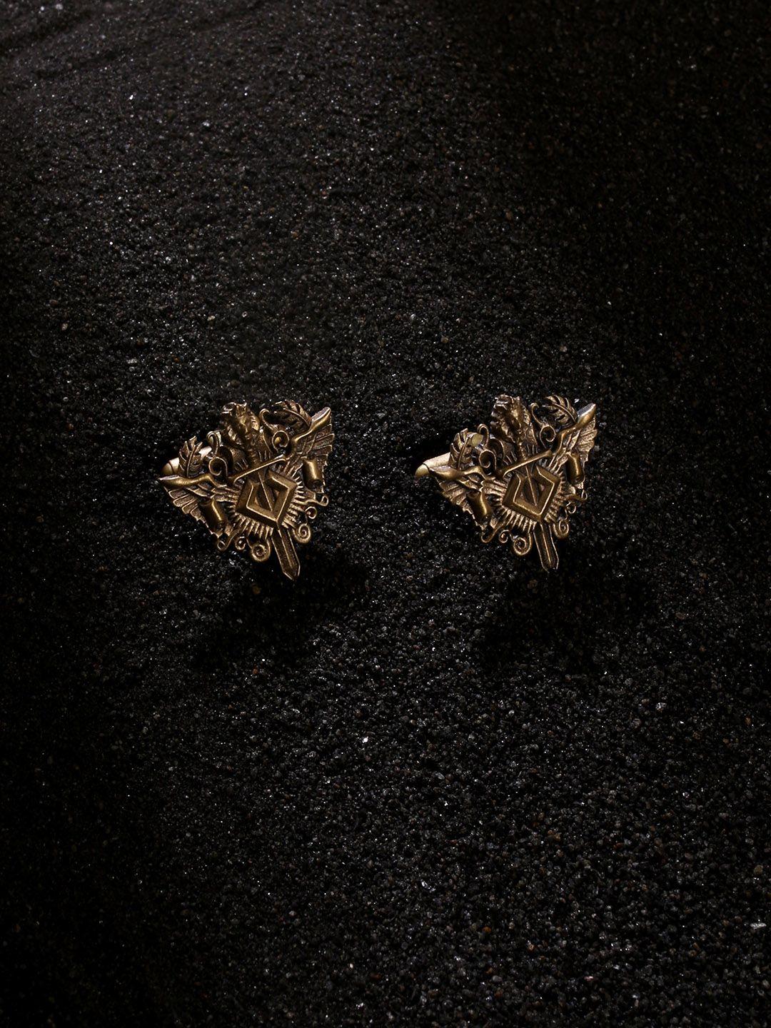 cosa nostraa antique gold-toned knight lion textured cufflinks