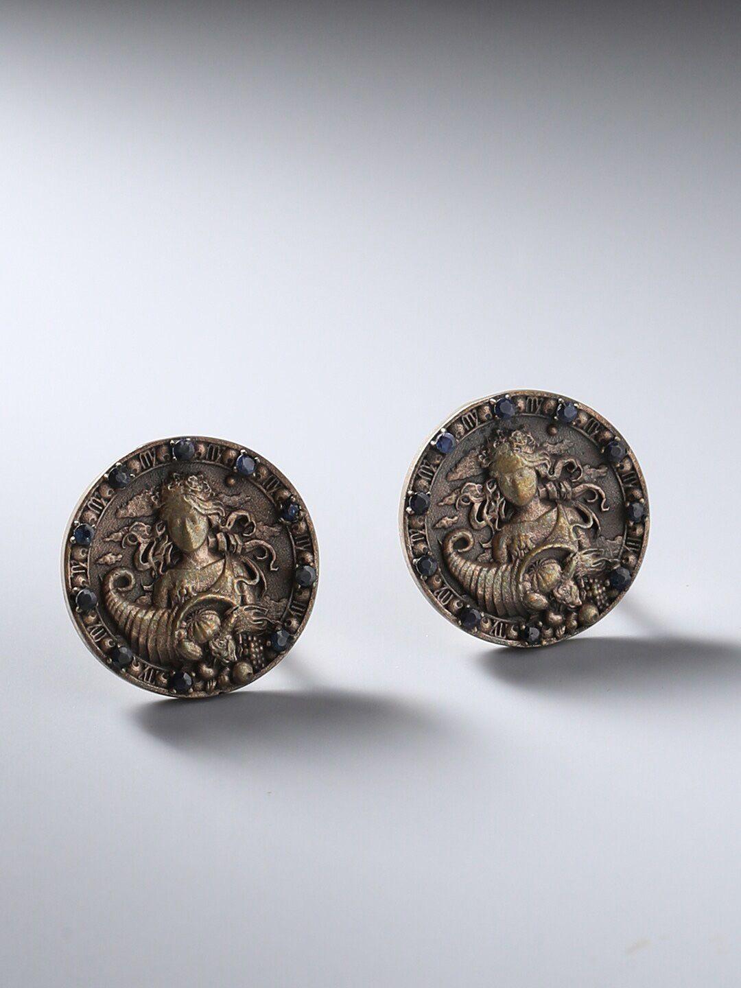 cosa nostraa metallic & antique gold virgo zodiac engraved round cufflinks