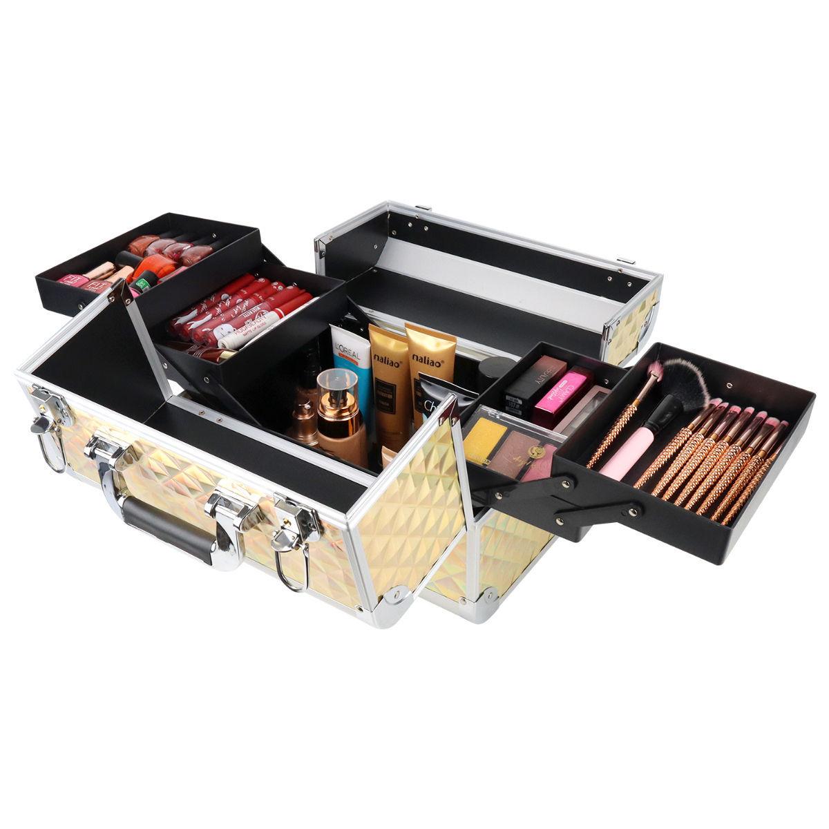 cosmetic box makeup bag vanity kit travel organiser big box aluminium (one size)