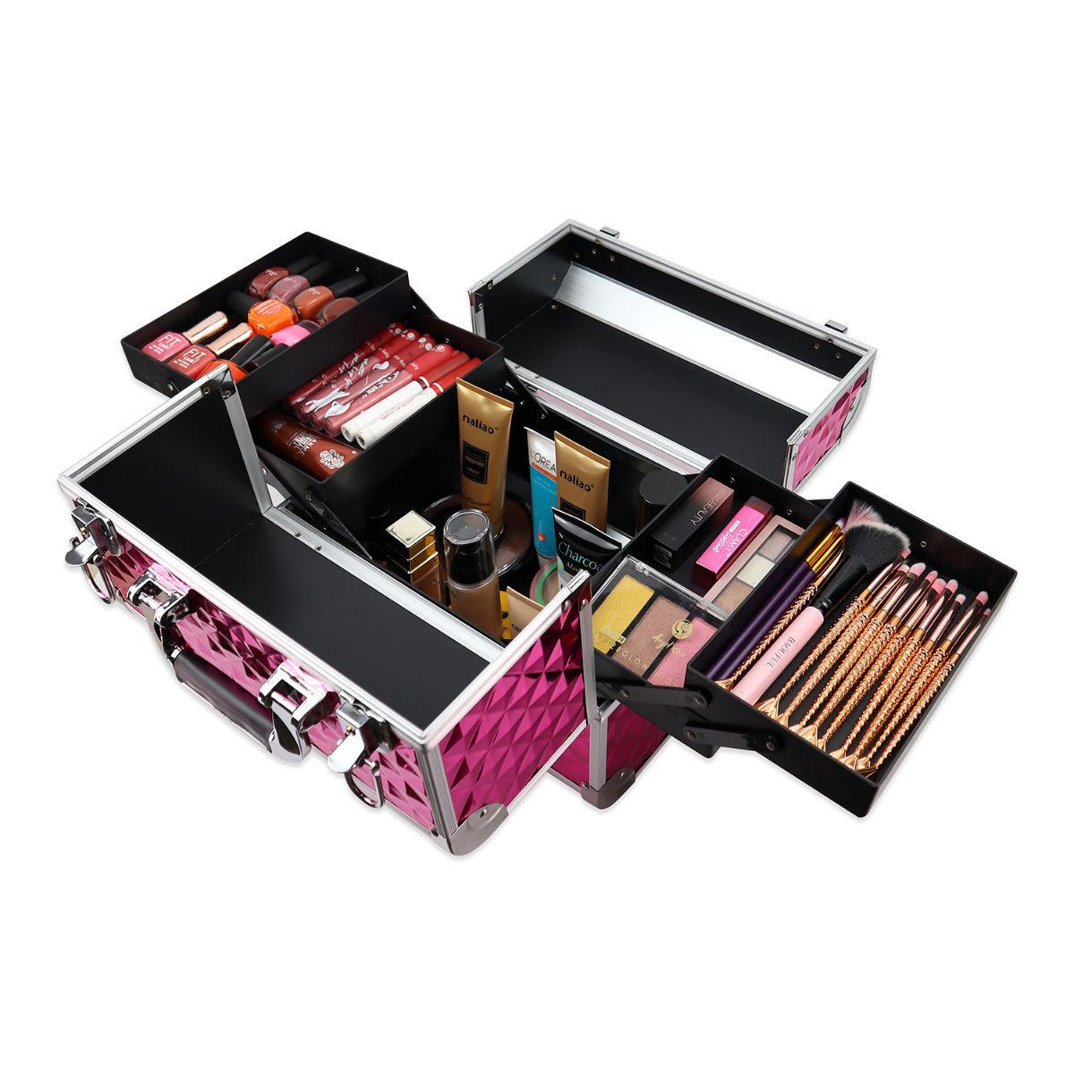 cosmetic box makeup bag vanity kit travel organiser big box aluminium (one size)