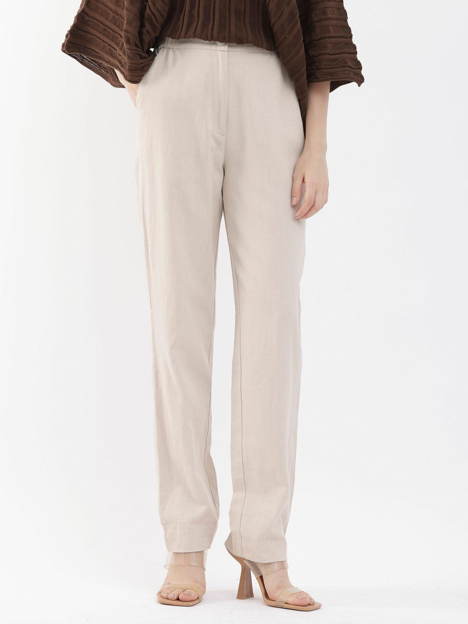 costa-b light beige solid trouser