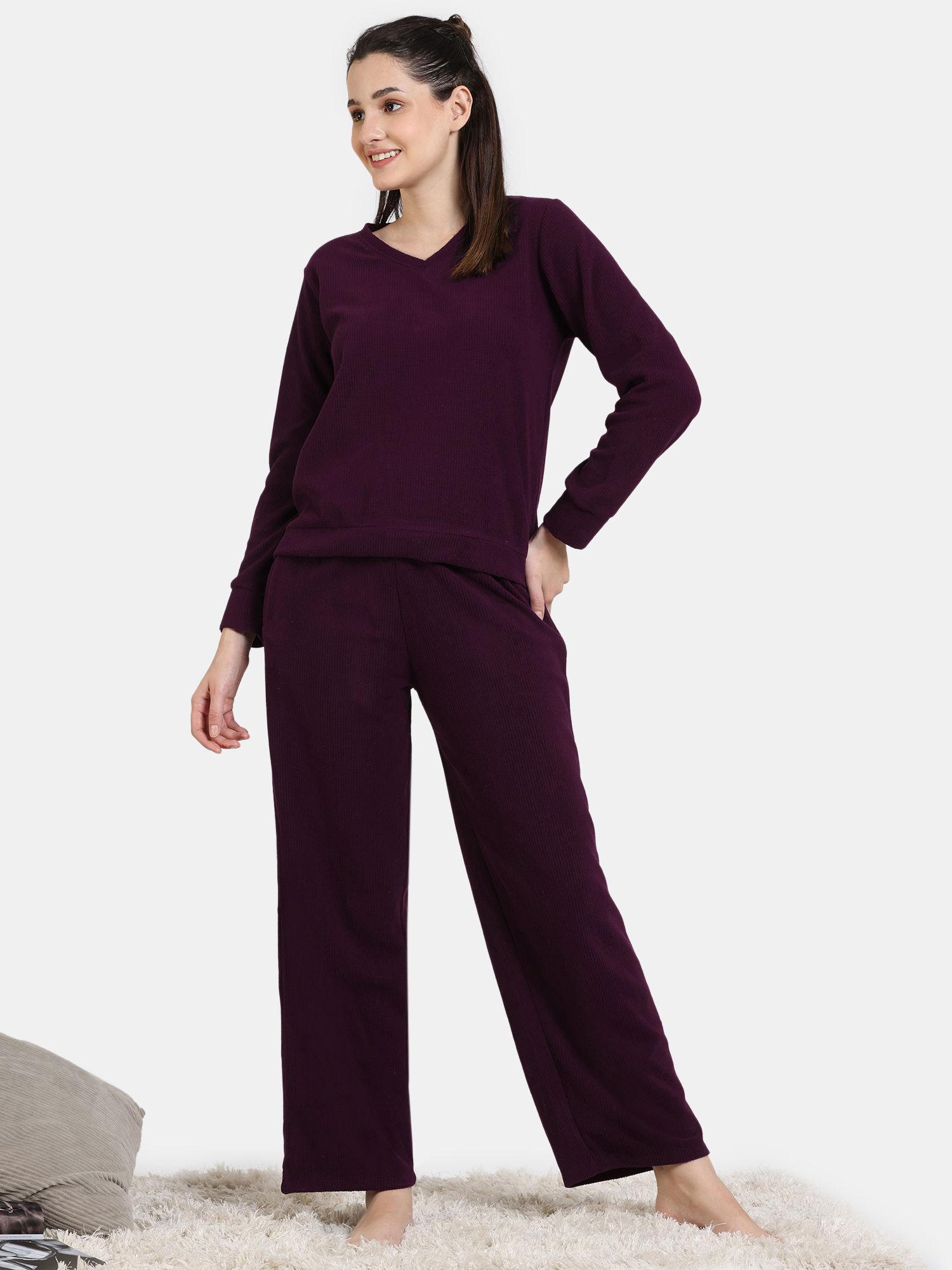 cosy rib knit poly top and pyjama - pickled beet (set of 2)