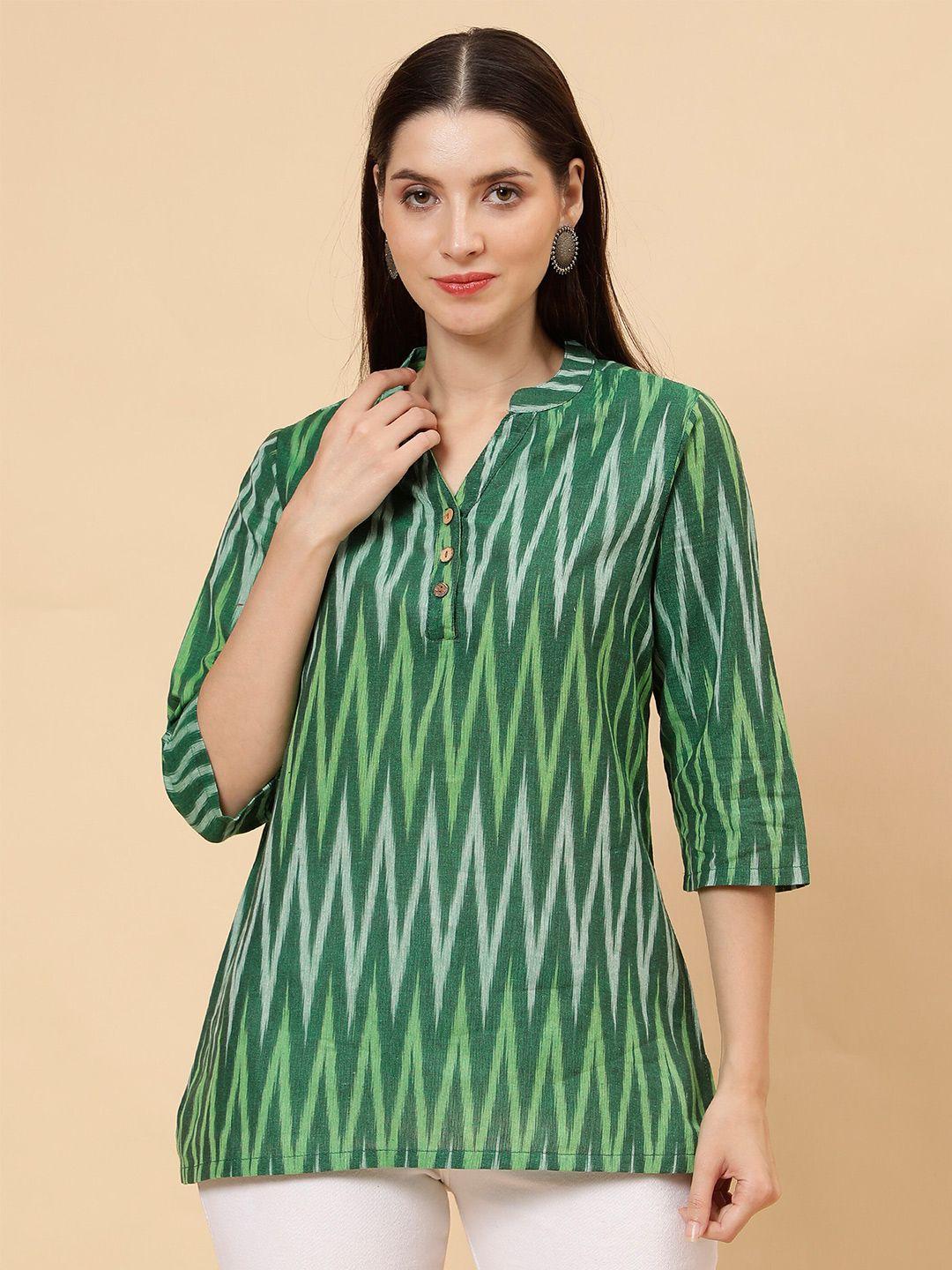 cot'n soft green woven design v-neck thread work pure cotton handloom thread work kurti