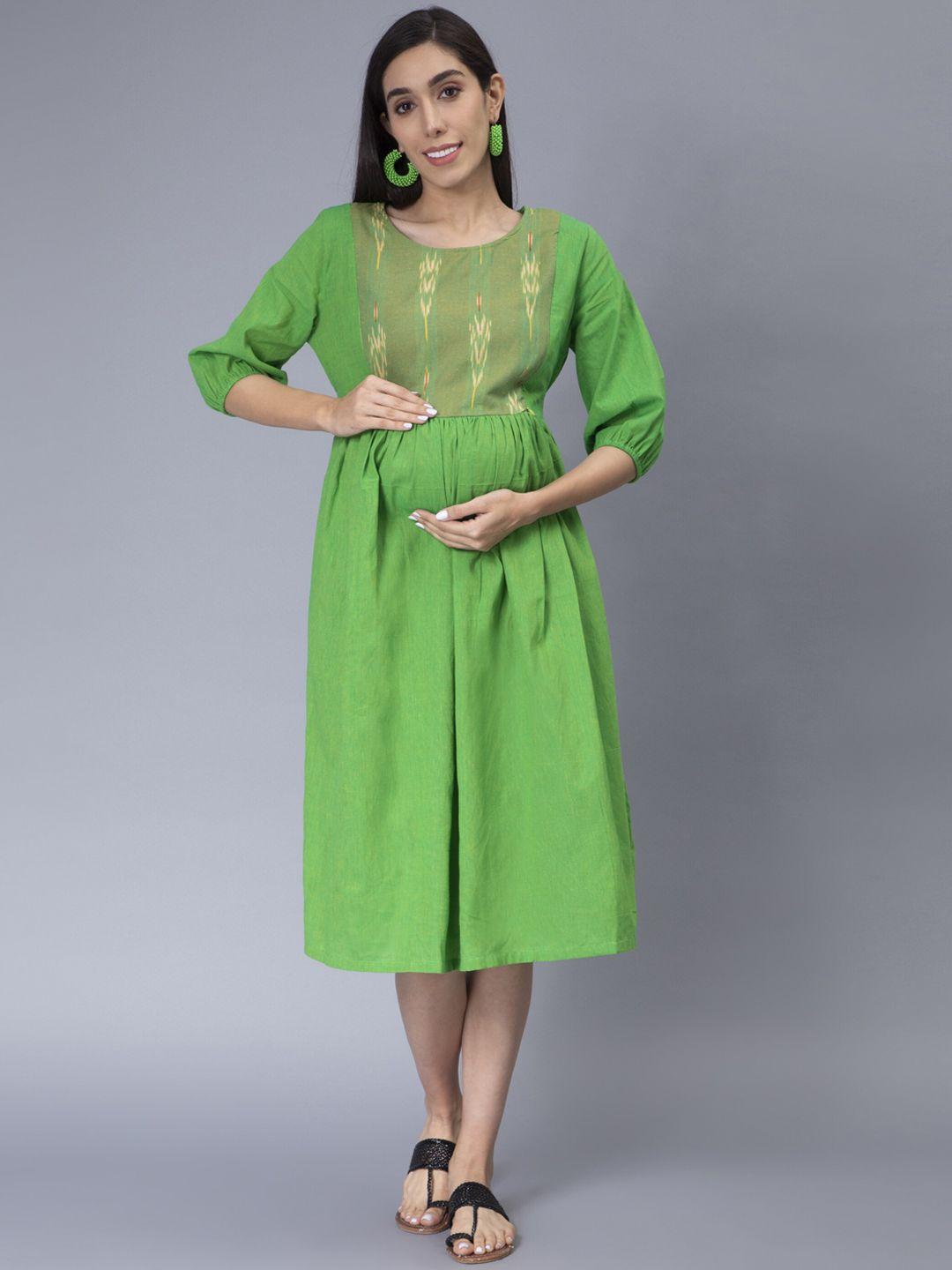 cot'n soft maternity ikat printed puff sleeves fit & flare cotton ethnic dress