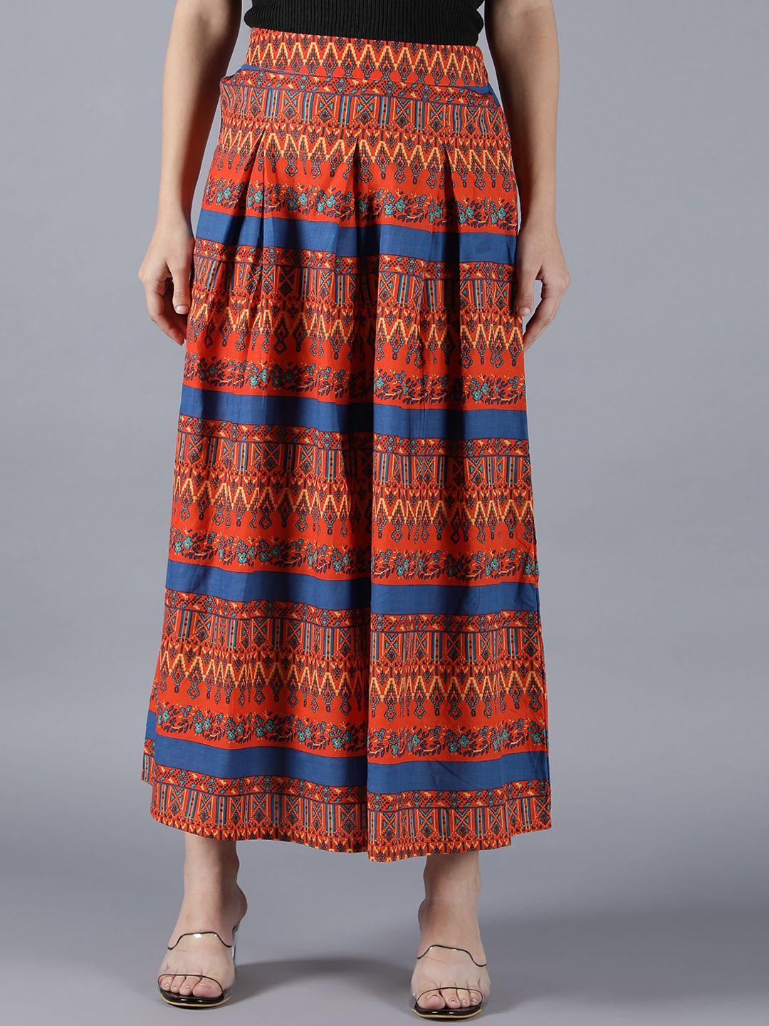 cot'n soft women red geometric printed maxi flared pure cotton skirts