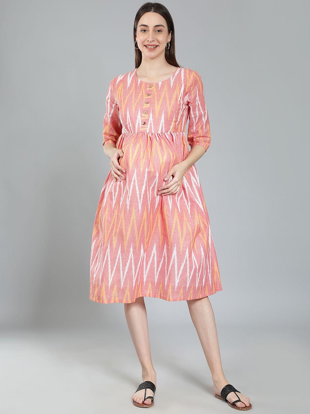 cot'n soft chevron printed maternity fit & flare ethnic dress
