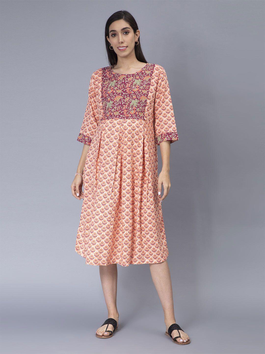 cot'n soft ethnic motifs printed round neck cotton a-line maternity dress
