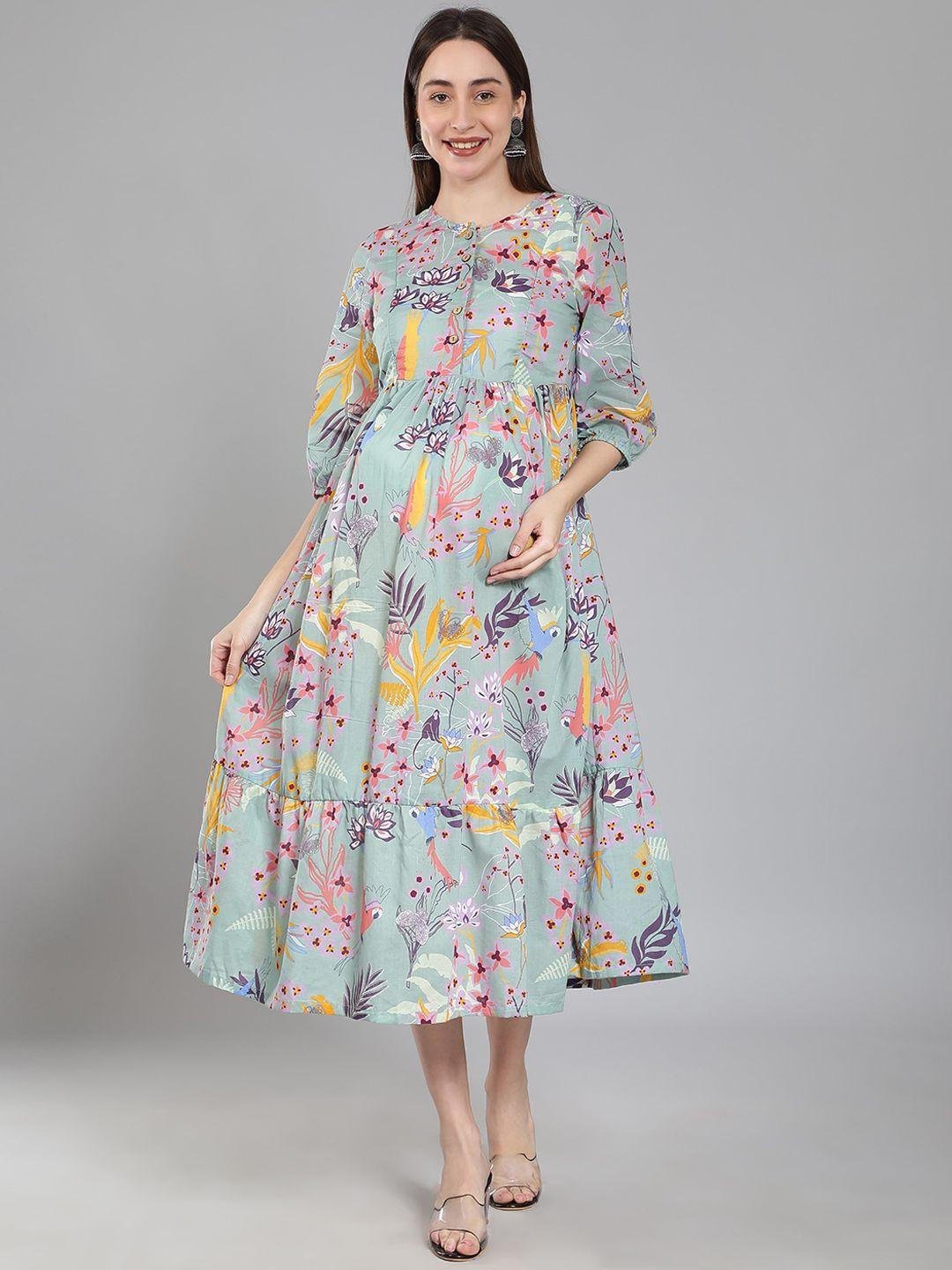cot'n soft floral printed maternity fit & flare ethnic dress