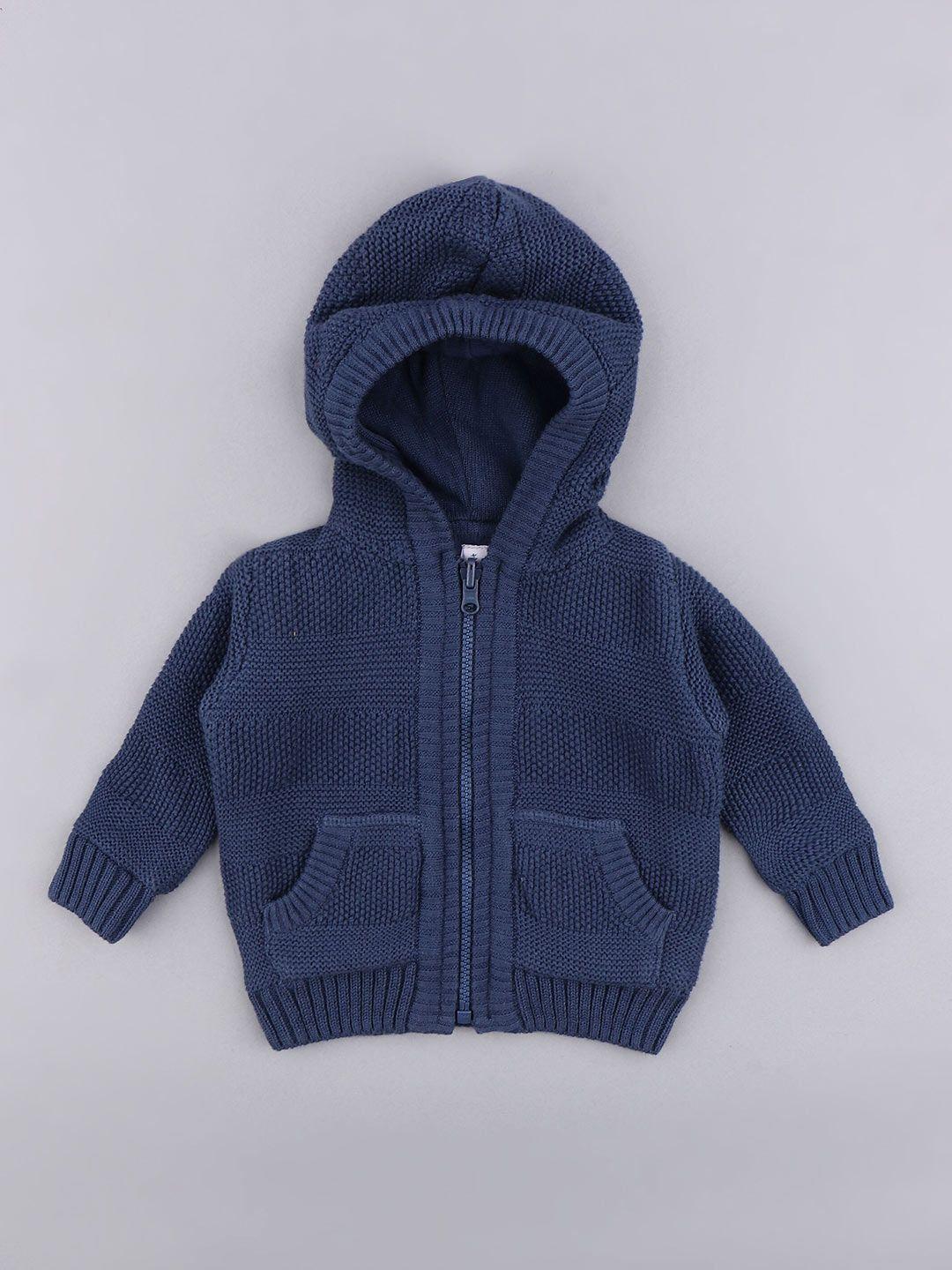 cot'n soft infants boys self design hooded cotton front open sweater