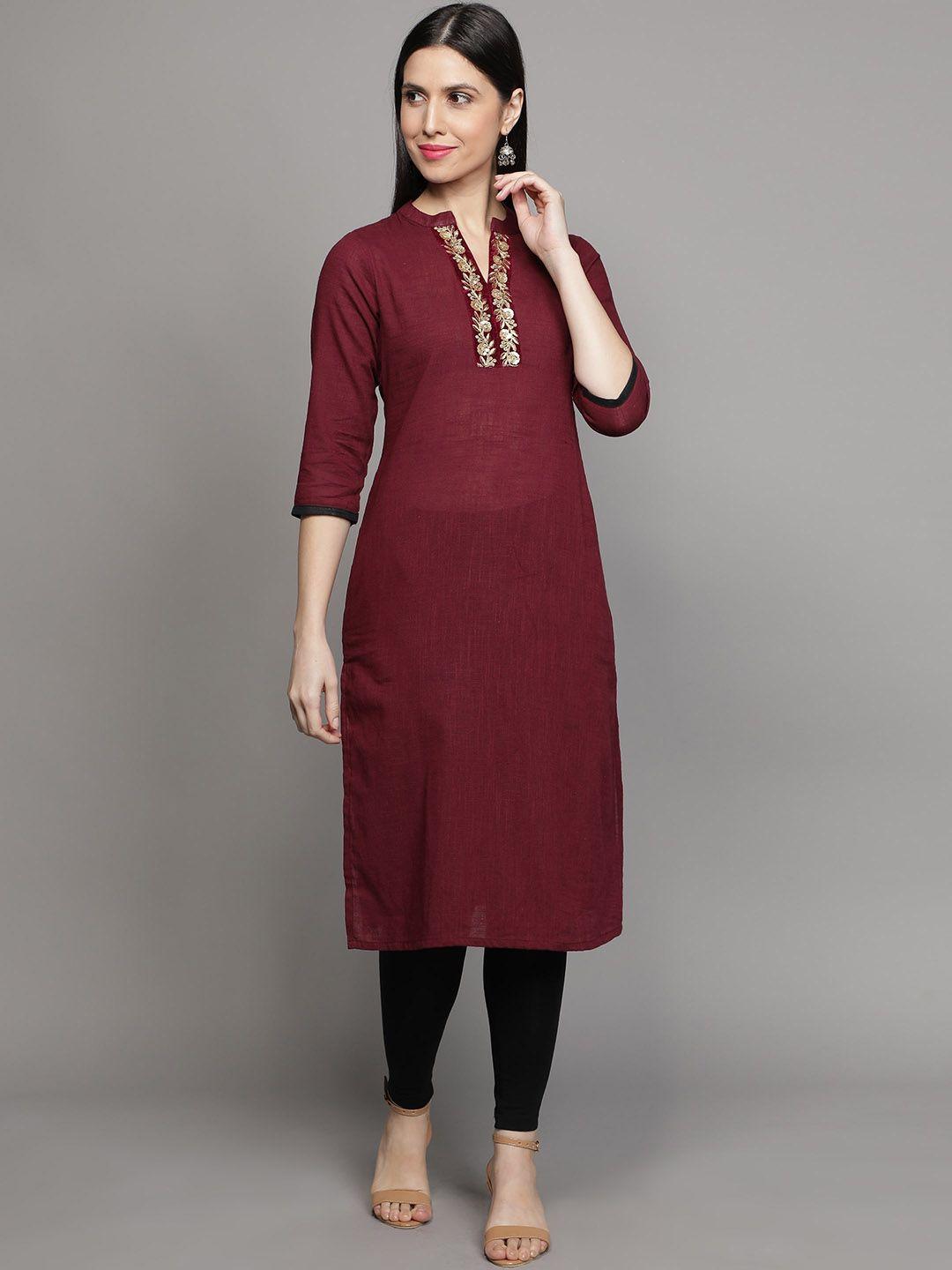 cot'n soft mandarin collar sequinned cotton straight kurta