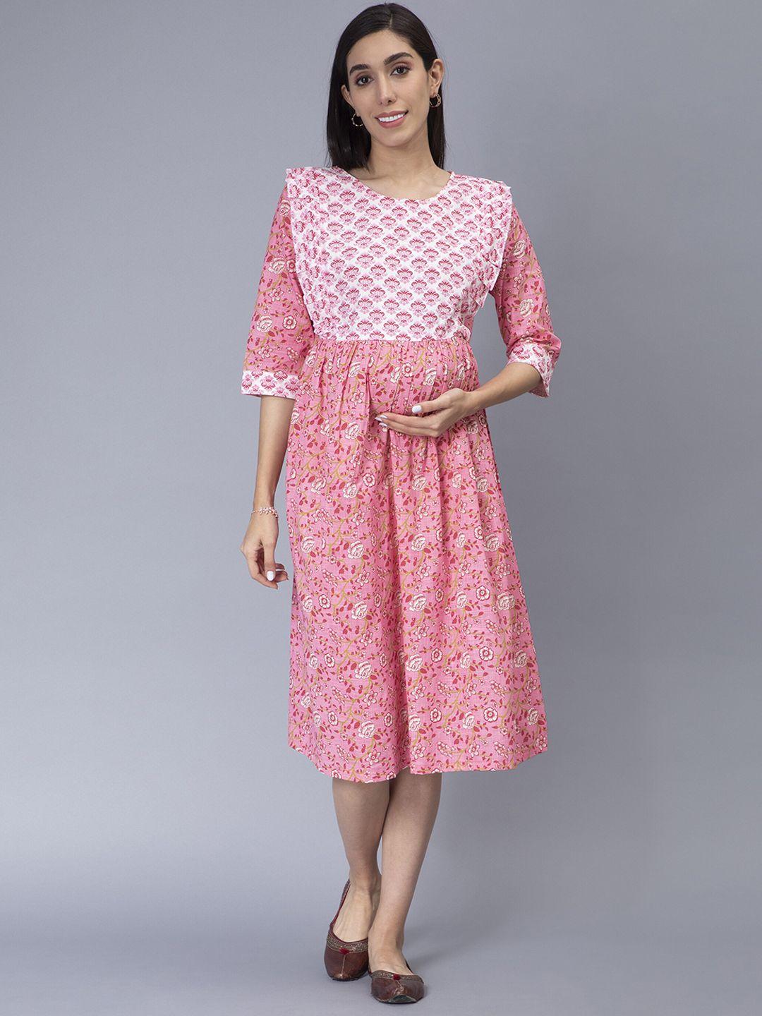 cot'n soft maternity floral printed ruffled a-line cotton dress