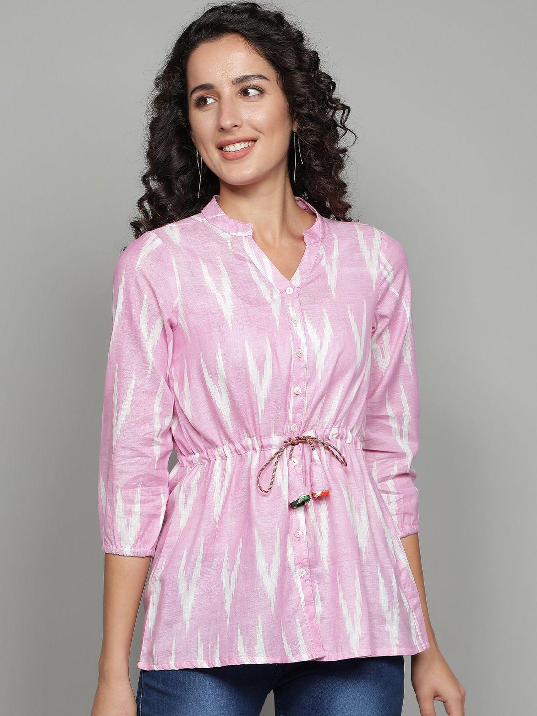 cot'n soft pink woven design pure cotton handloom kurti