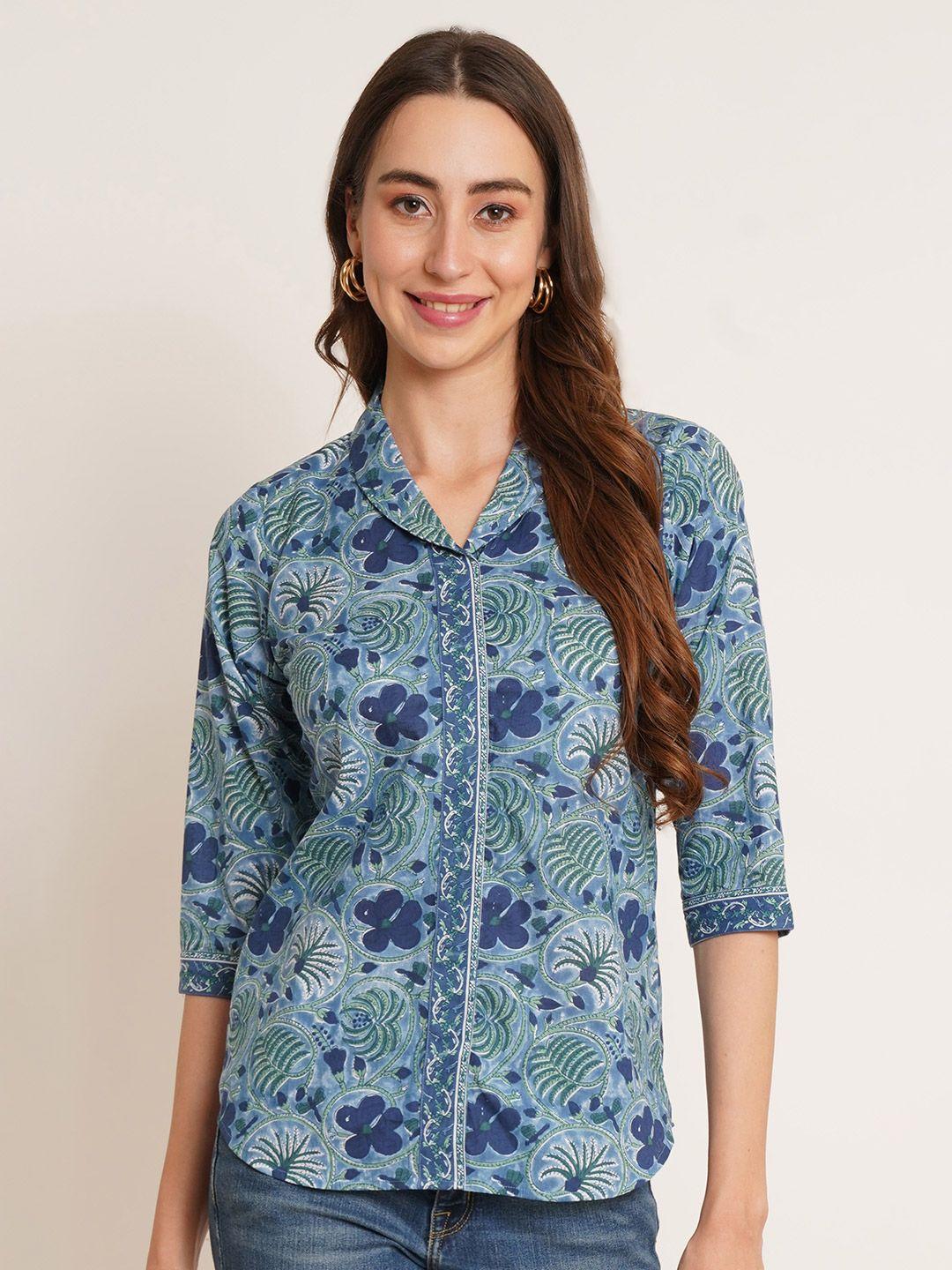 cotland fashion floral printed pure cotton shirt style top