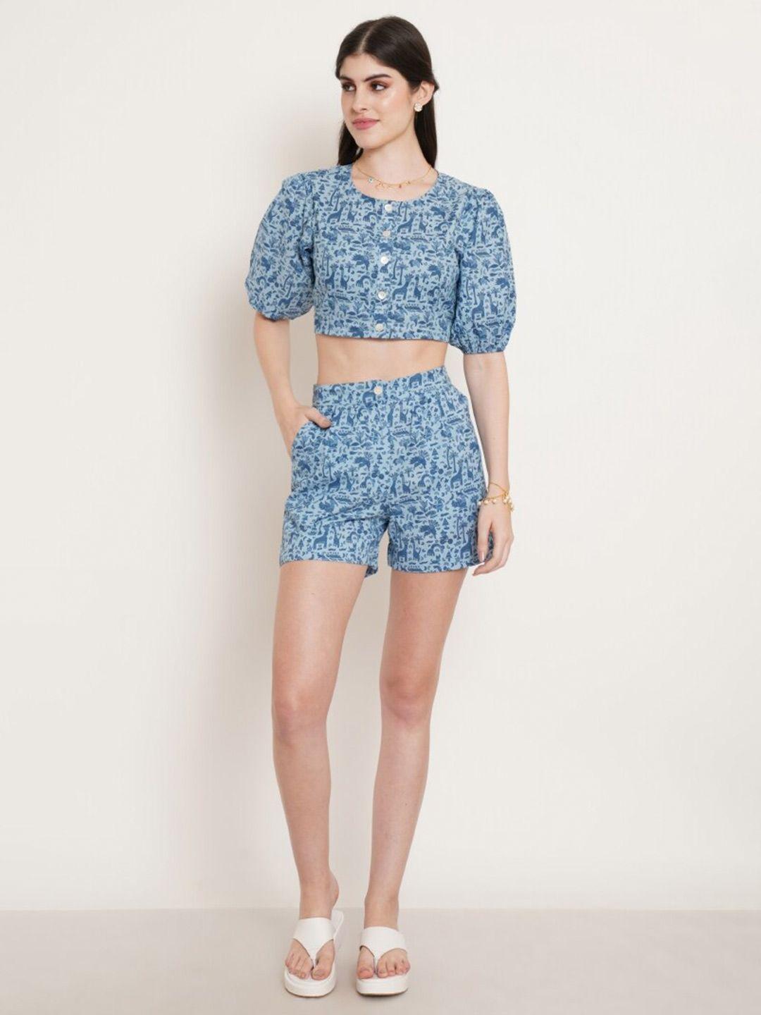 cotland fashion printed pure cotton crop top with shorts