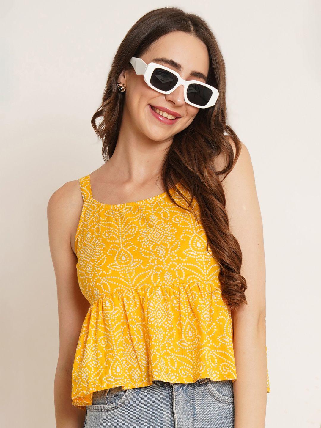 cotland fashion yellow floral print cotton crop top