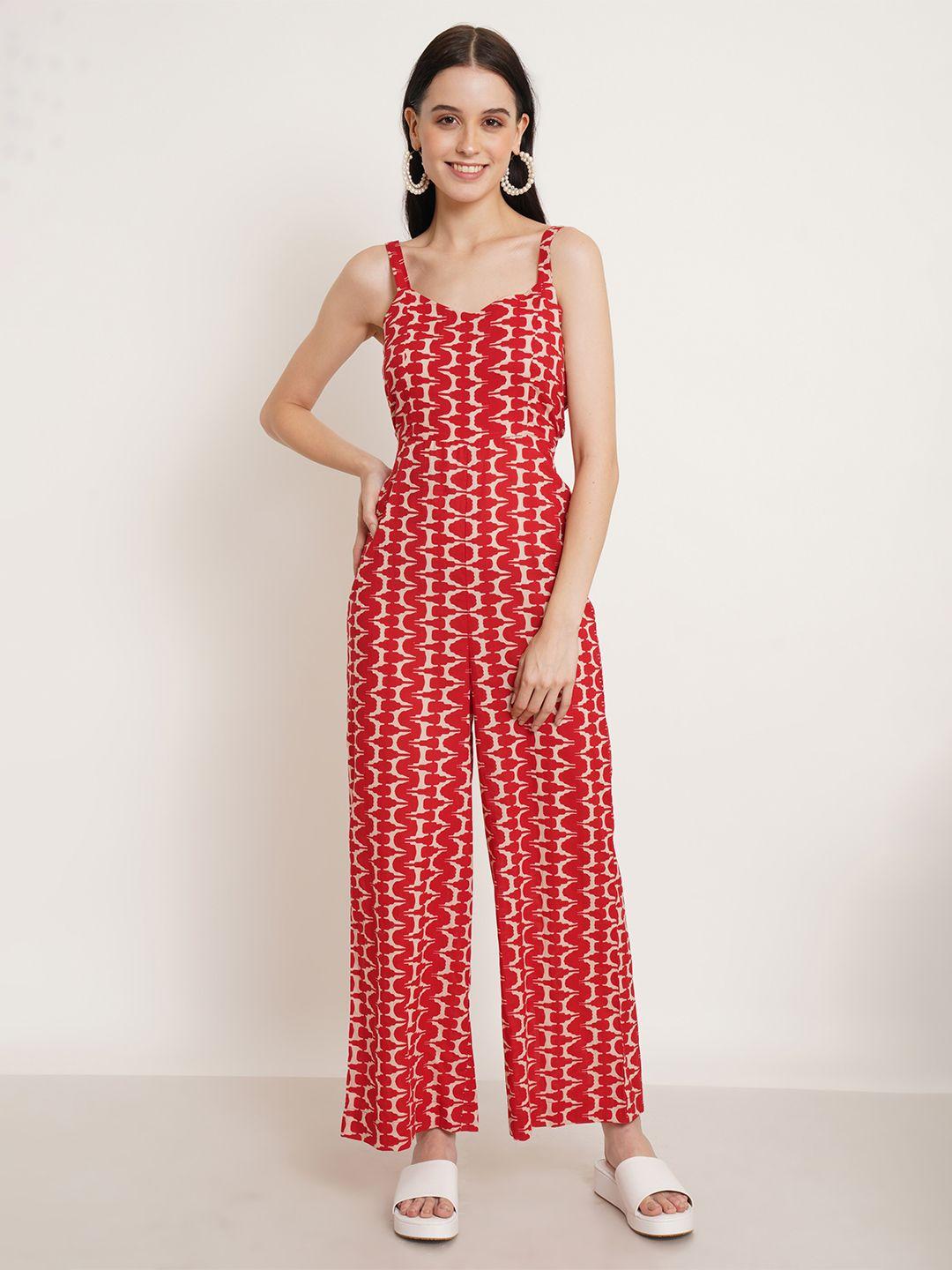 cotland fashion absatrct printed shoulder straps cotton basic jumpsuit