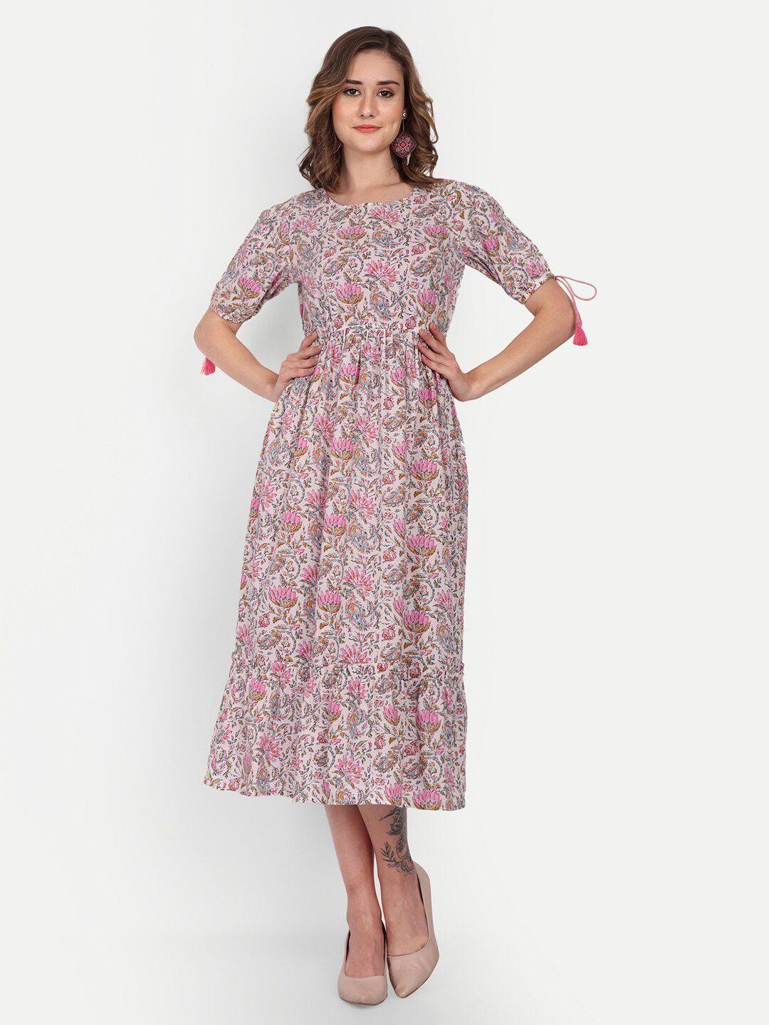 cotland fashion floral printed cotton a-line midi dress