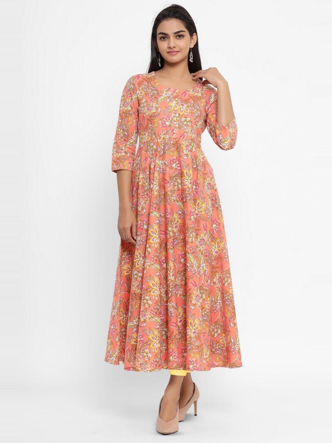 cotland fashion floral printed round neck empire cotton anarkali kurta