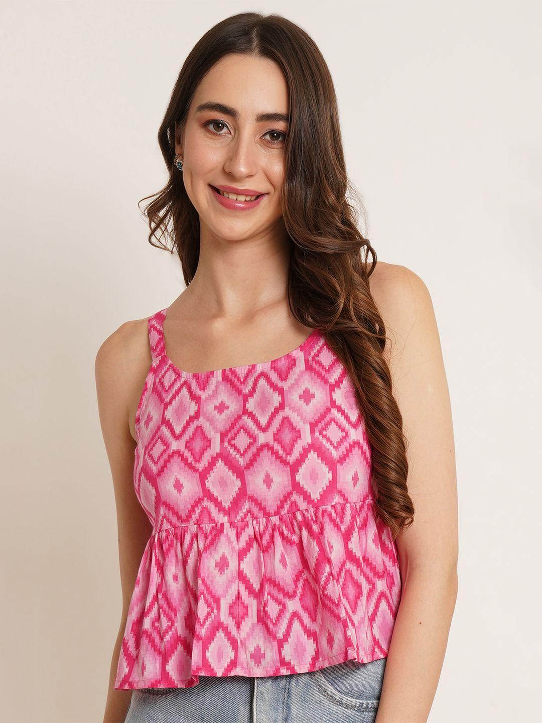 cotland fashion pink geometric print cotton top