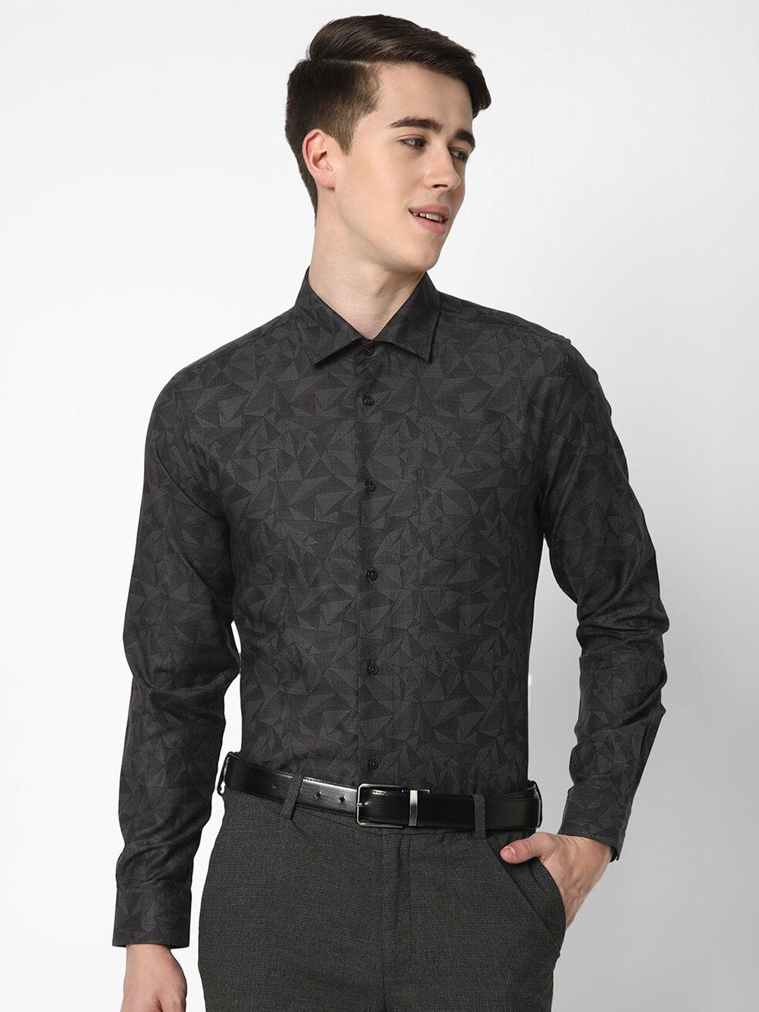 cotstyle spread collar slim fit geometric printed formal cotton shirt