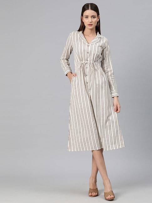 cottinfab beige cotton striped shirt dress