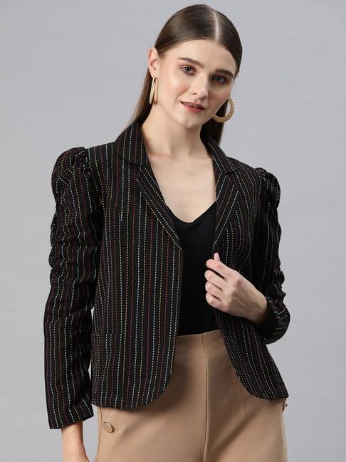 cottinfab black cotton striped kantha jacket