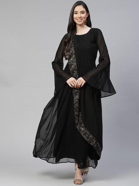 cottinfab black embellished georgette dress