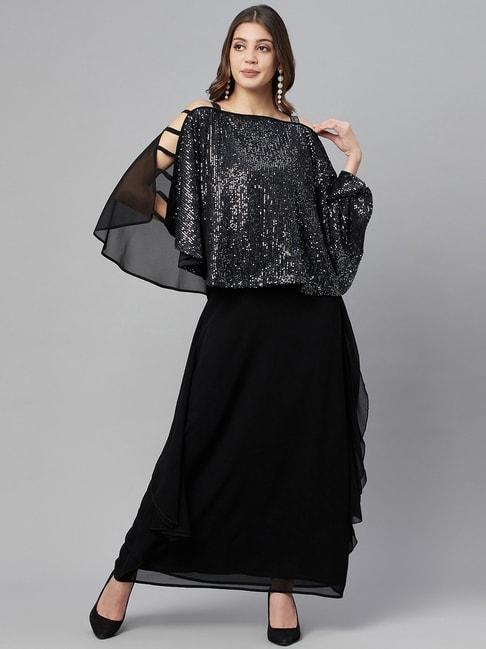 cottinfab black embellished maxi georgette dress