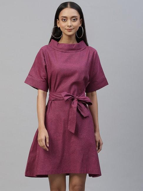 cottinfab burgundy textured wrap cotton dress