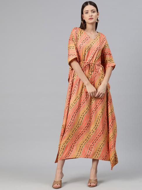 cottinfab orange rayon & viscose printed kaftan dress