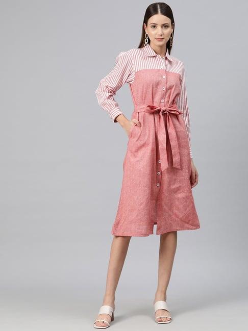 cottinfab pink cotton striped shirt dress