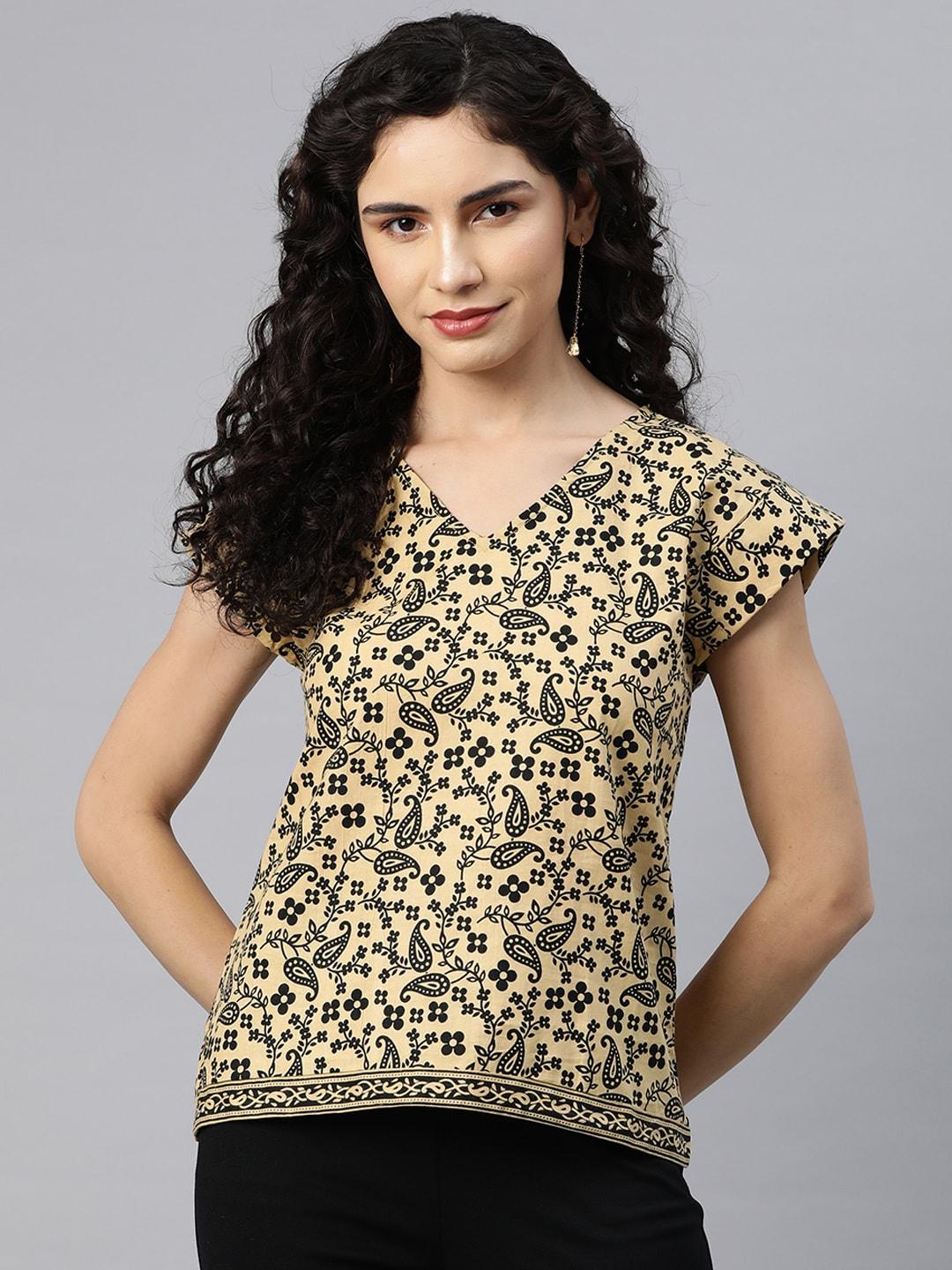 cottinfab printed extended sleeves ethnic cotton top