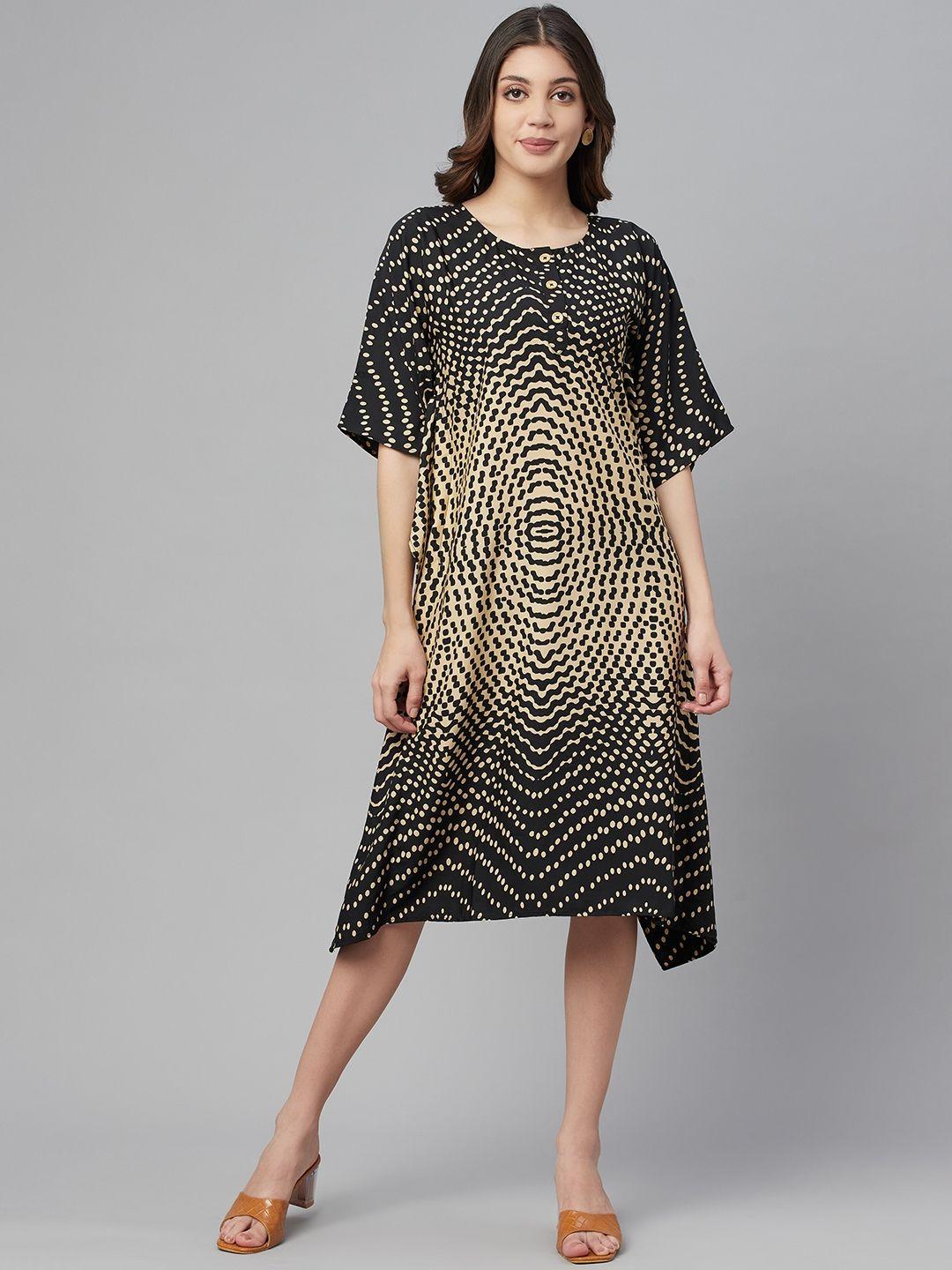 cottinfab-women-black-&-beige-printed-kaftan-midi-dress