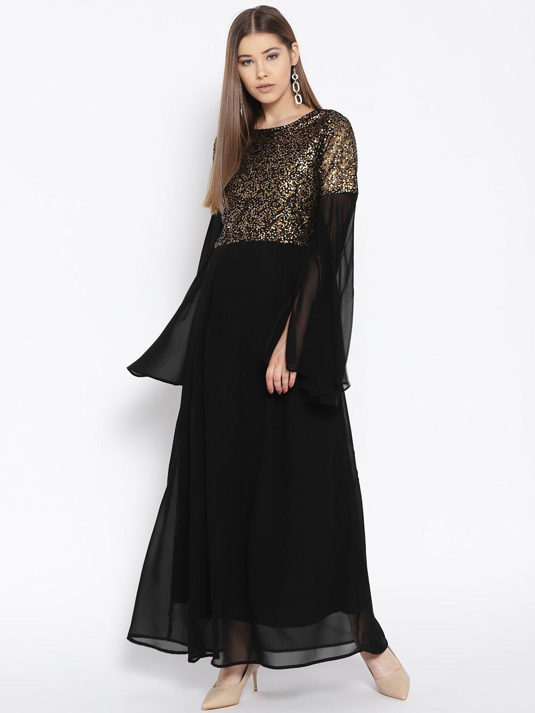 cottinfab women black sequinned maxi dress