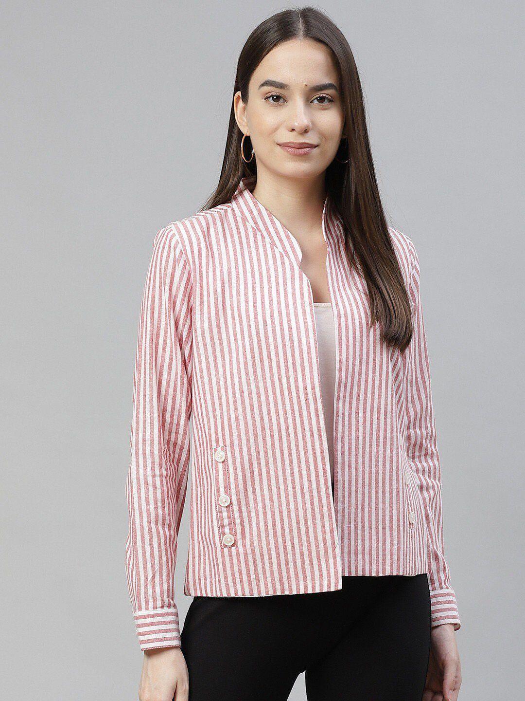 cottinfab women cotton striped lightweight open front jacket