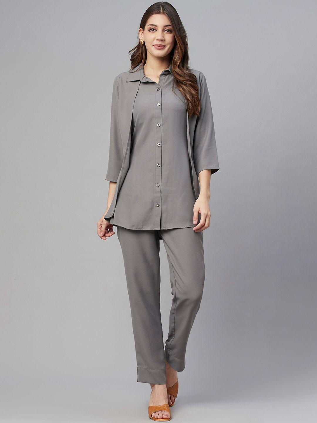 cottinfab women grey shirt with trousers