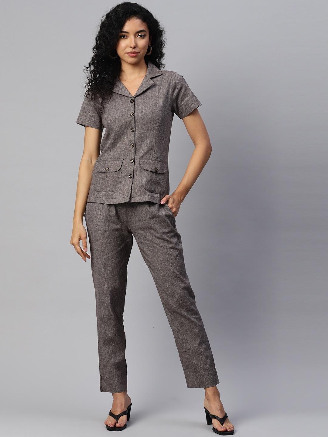 cottinfab women self design shirt with trousers