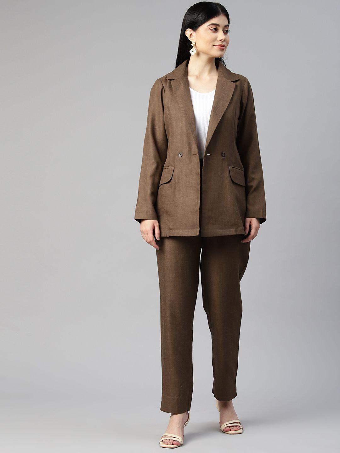 cottinfab women solid blazers & trousers co-ord set