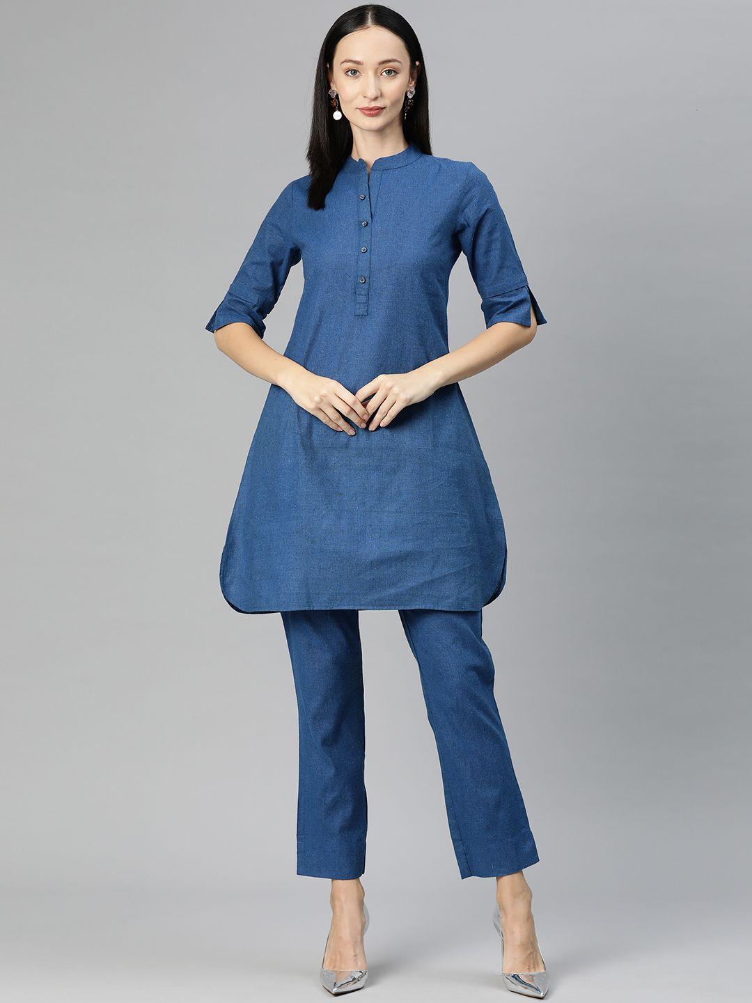 cottinfab women solid cotton tunic with trousers