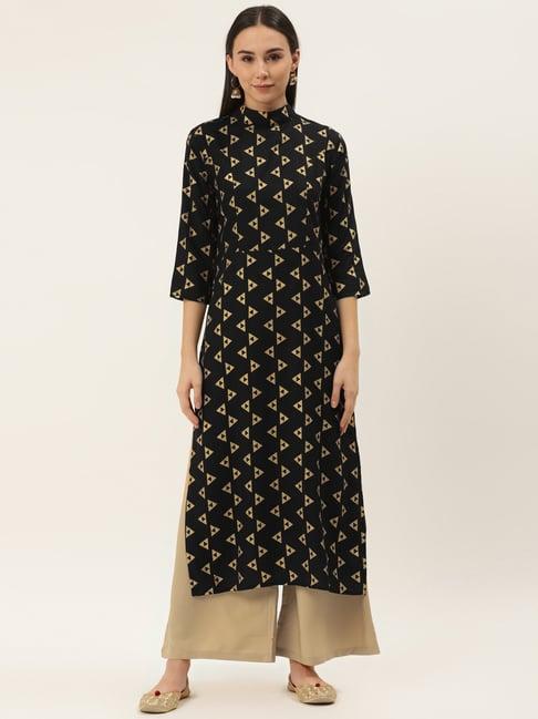 cottinfab black & gold printed rayon kurta & palazzo set