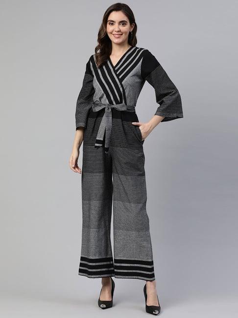 cottinfab black & grey cotton striped jumpsuit