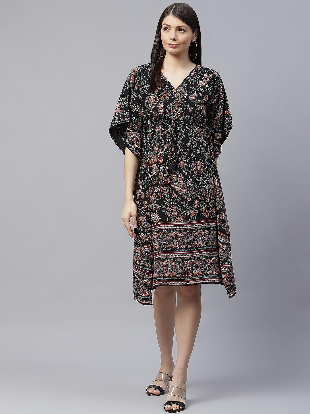 cottinfab black & maroon floral georgette kaftan dress